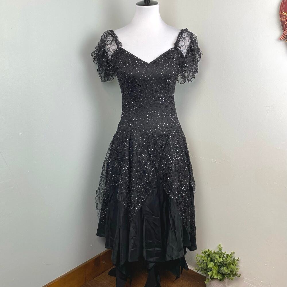 Vintage Nuance Black Shimmering Witchy Goth Dress Small